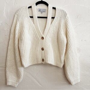 DH New York Baby Alpaca Merino Wool Cropped Knit Ivory Cardigan Ivory